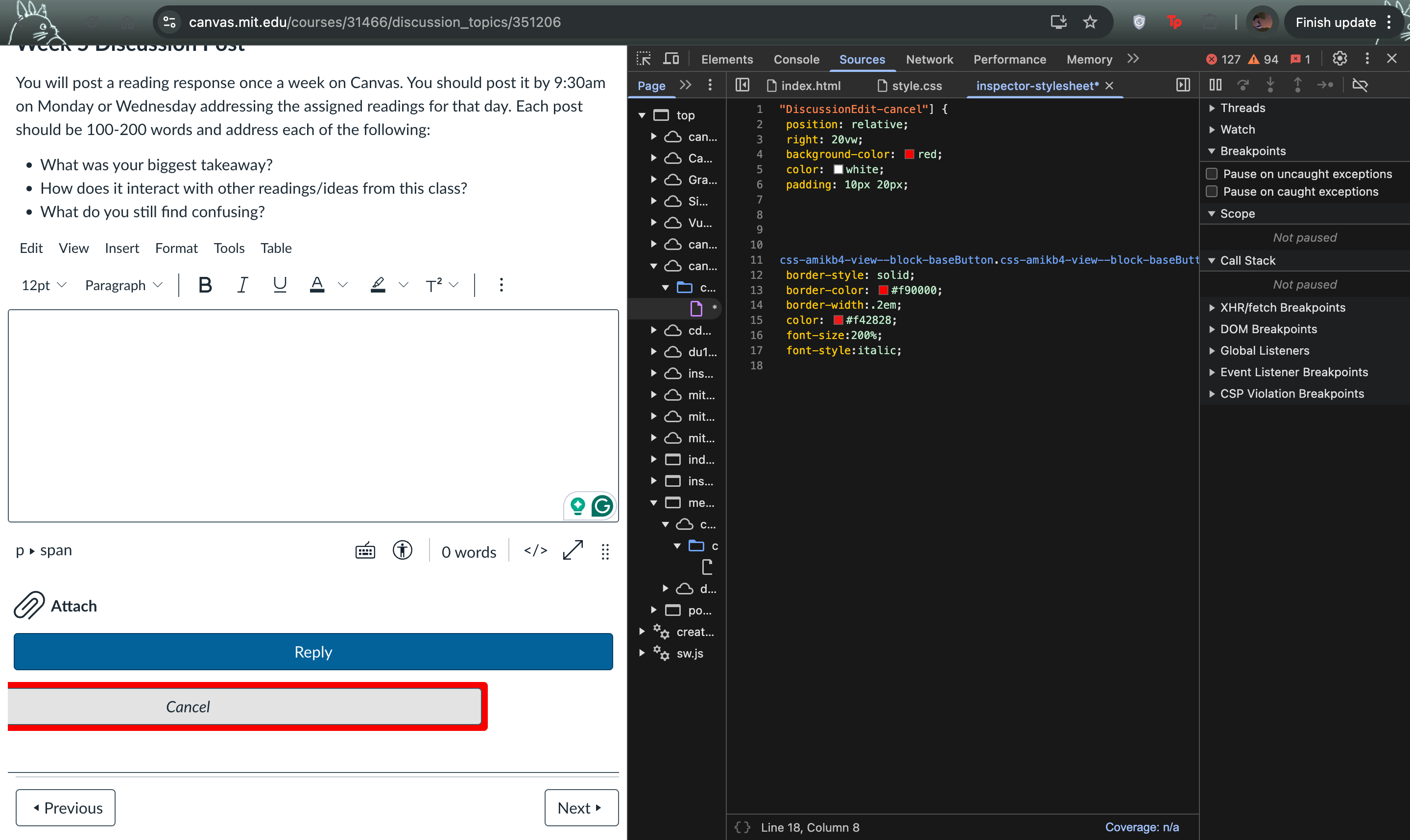 a screenshot of a canvas discussion post