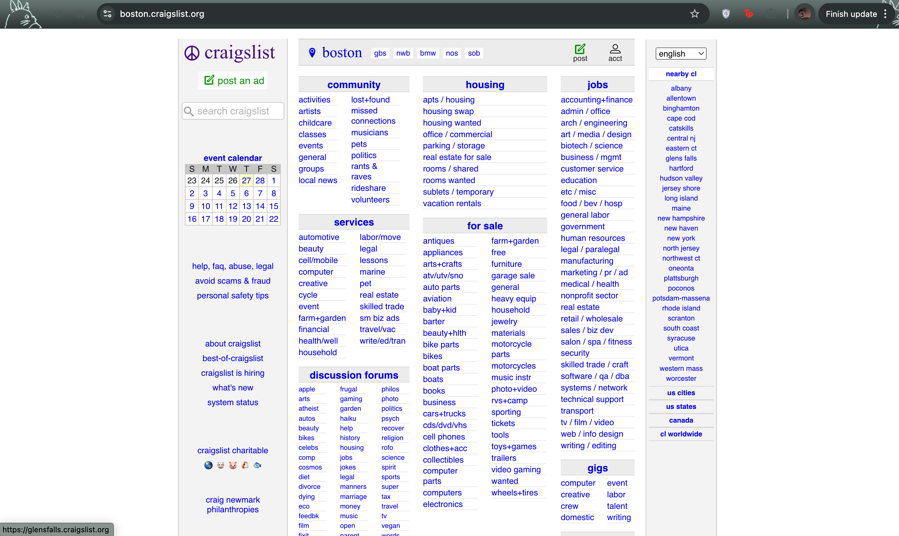 a screenshot of craigslist