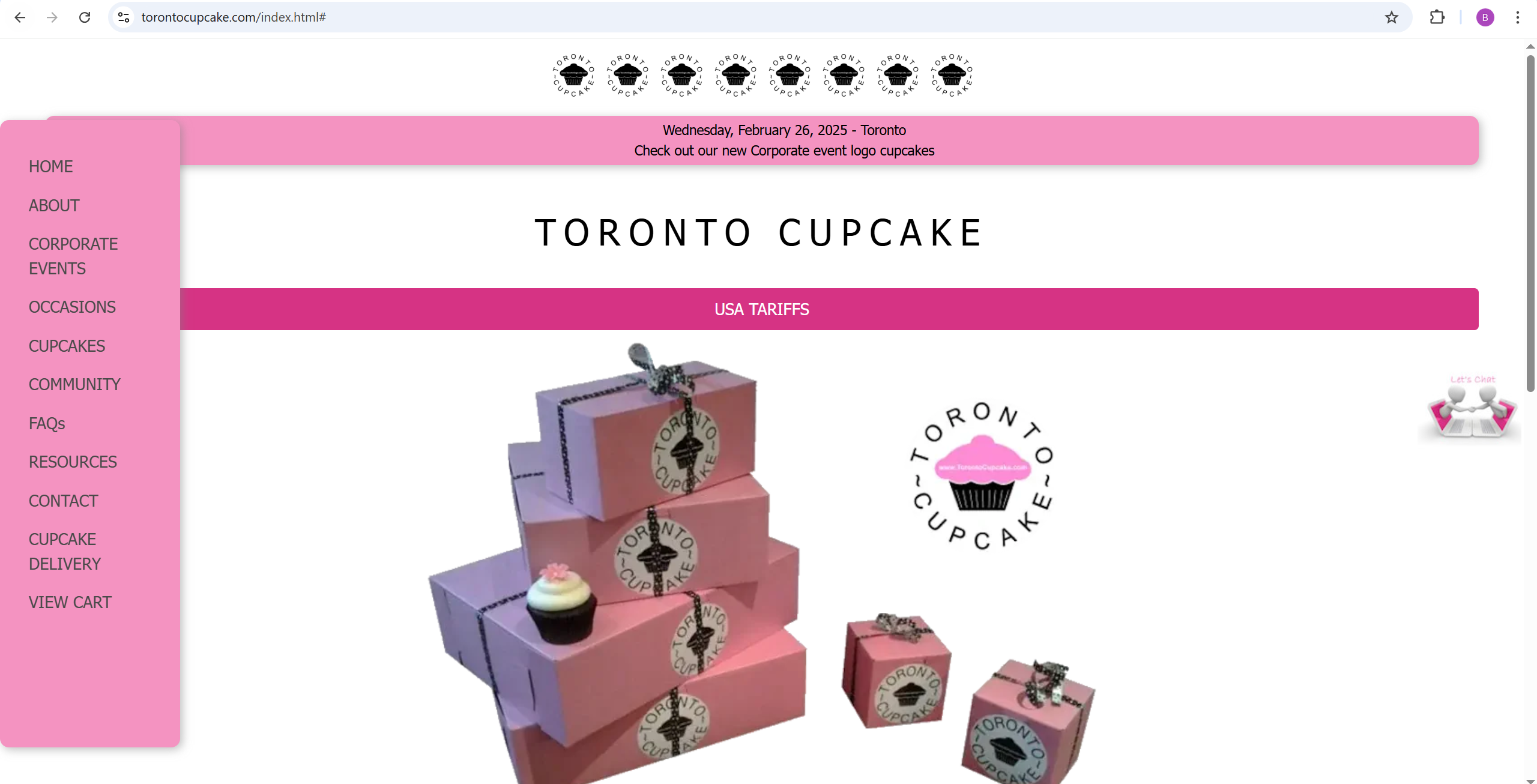 The cupcake website before modification